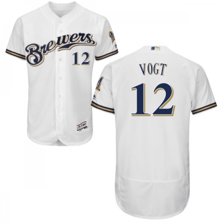 Men's Majestic Milwaukee Brewers #12 Stephen Vogt White Flexbase Authentic Collection MLB Jersey