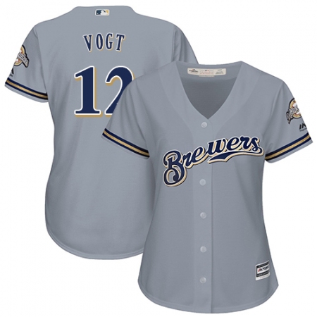 Women's Majestic Milwaukee Brewers #12 Stephen Vogt Replica Grey Road Cool Base MLB Jersey