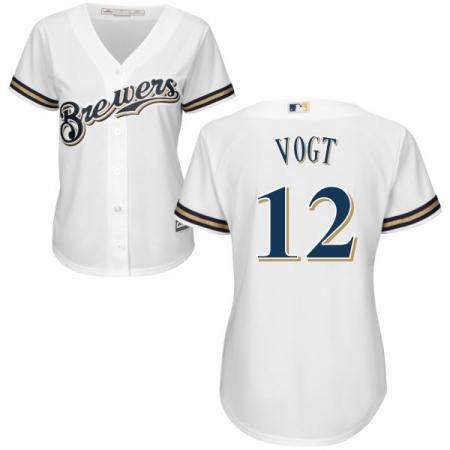Women's Majestic Milwaukee Brewers #12 Stephen Vogt Replica White Home Cool Base MLB Jersey