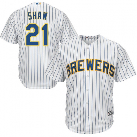 Youth Majestic Milwaukee Brewers #21 Travis Shaw Replica White Alternate Cool Base MLB Jersey