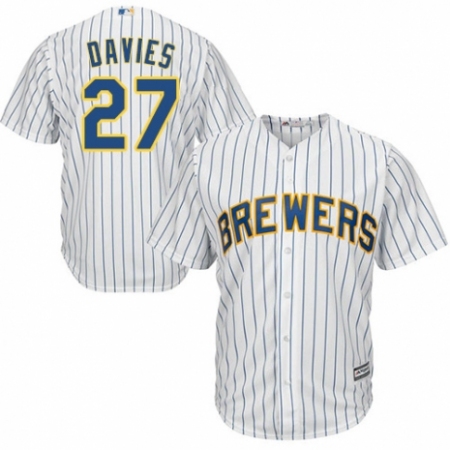 Men's Majestic Milwaukee Brewers #27 Zach Davies Replica White Home Cool Base MLB Jersey