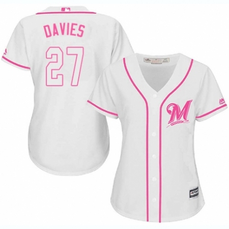 Women's Majestic Milwaukee Brewers #27 Zach Davies Authentic White Fashion Cool Base MLB Jersey