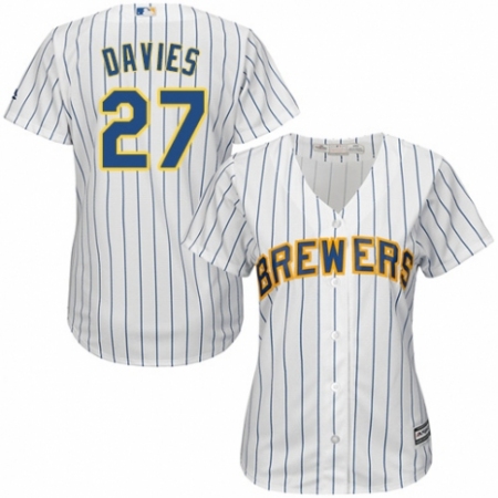 Women's Majestic Milwaukee Brewers #27 Zach Davies Replica White Home Cool Base MLB Jersey