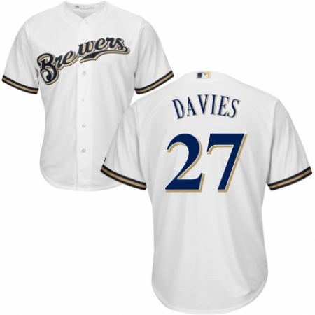 Youth Majestic Milwaukee Brewers #27 Zach Davies Authentic Navy Blue Alternate Cool Base MLB Jersey